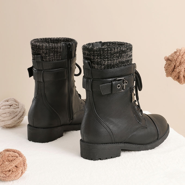 Girl's Mid Calf Combat Boots - BLACK - 3